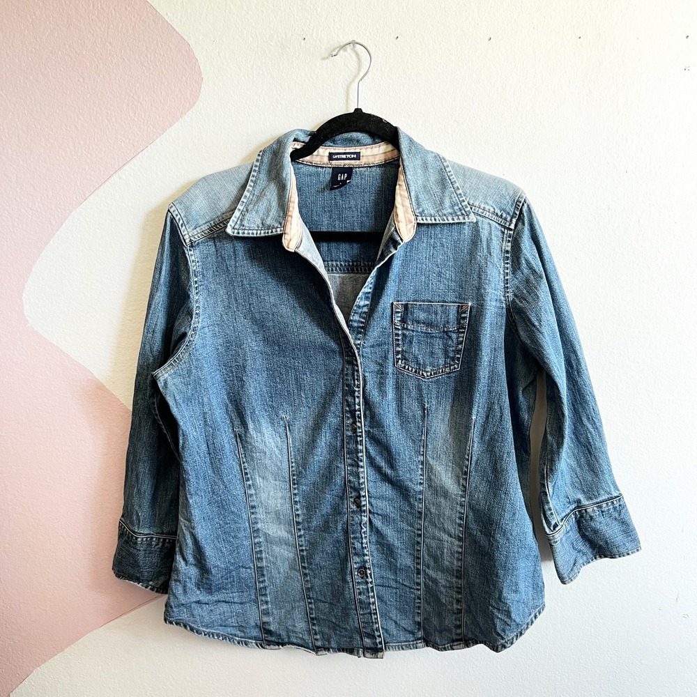 Vintage Gap Shirt Women's Large‎ Blue Denim Long Sleeve Button Up 90s